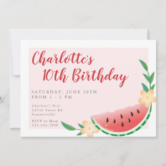 Zomer Watermeloen Verjaardag Zwembad Party Kaart (Voorkant)