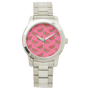 Zomer Watermelon op Roze Patroon Horloge