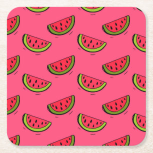 Zomer Watermelon op Roze Patroon Kartonnen Onderzetters