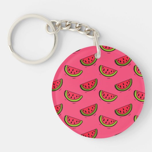 Zomer Watermelon op Roze Patroon Sleutelhanger (Voorkant)