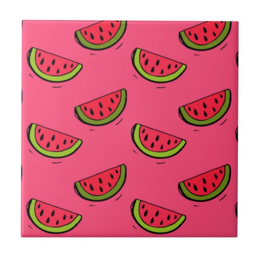 Zomer Watermelon op Roze Patroon Tegeltje (Voorkant)