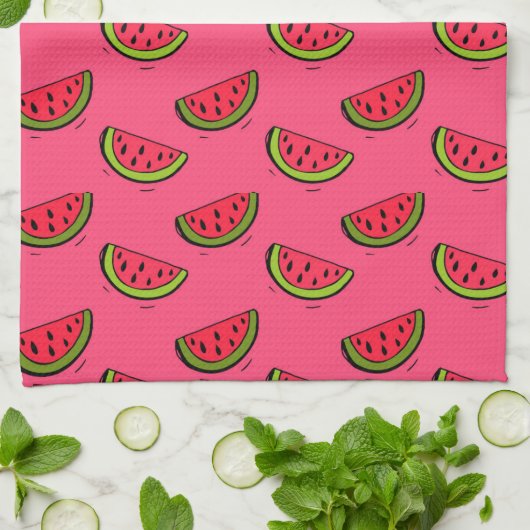 Zomer Watermelon op Roze Patroon Theedoek (Gevouwen)