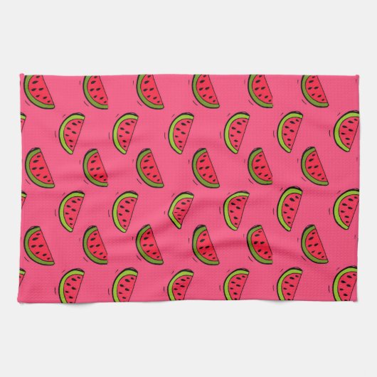 Zomer Watermelon op Roze Patroon Theedoek (Horizontaal)
