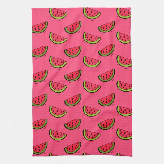 Zomer Watermelon op Roze Patroon Theedoek (Verticaal)