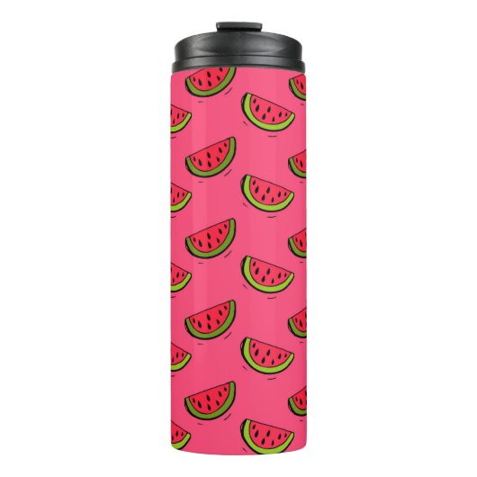 Zomer Watermelon op Roze Patroon Thermosbeker (Voorkant)