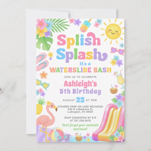 Zomer Waterslide Meisje Verjaardagsfeestje Kaart (Voorkant)