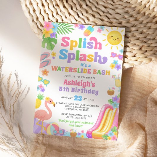 Zomer Waterslide Meisje Verjaardagsfeestje Kaart