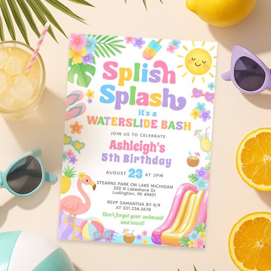 Zomer Waterslide Meisje Verjaardagsfeestje Kaart