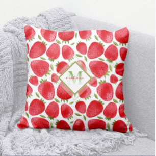Zomer Waterverf Aardbei Monogram Kussen 🍓