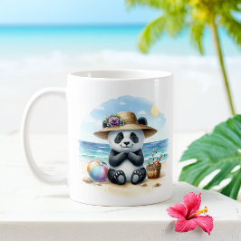 Zomer Waterverf Baby Panda op het strand Koffiemok