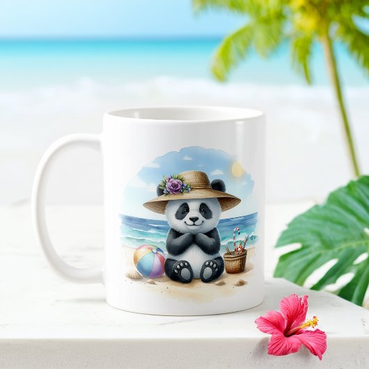 Zomer Waterverf Baby Panda op het strand Koffiemok