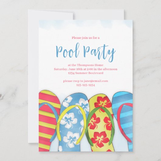 Zomer Waterverf Blauw Water Zwembad Party Kaart (Voorkant)