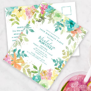Zomer Waterverf Bloemen 18e Verjaardagsuitnodiging Briefkaart