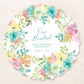 Zomer Waterverf Bloemen Aangepaste 100e Verjaardag Kartonnen Onderzetters (Voorkant)