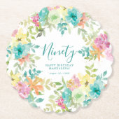Zomer Waterverf Bloemen Aangepaste 90e Verjaardag Kartonnen Onderzetters (Voorkant)