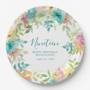 Zomer Waterverf Bloemen Custom 19e Verjaardag Papieren Bordje