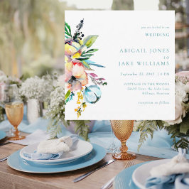 Zomer Waterverf Bloemen Turquoise Square Wedding Kaart