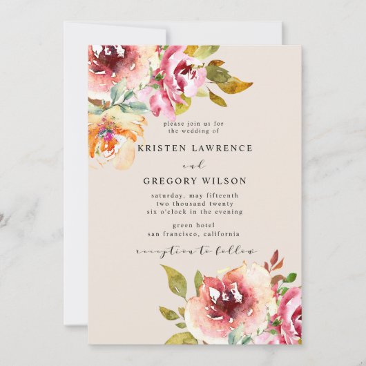 Zomer Waterverf bloementuin bruiloft uitnodiging (Voorkant)