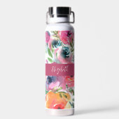 Zomer Waterverf Bloemige Monogram Naam Waterfles (Achterkant)