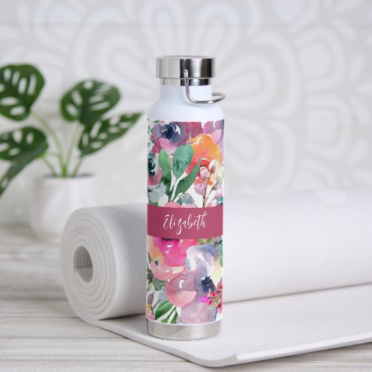 Zomer Waterverf Bloemige Monogram Naam Waterfles (Yoga (Gedraaid)  )