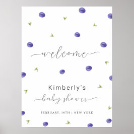 Zomer Waterverf Blueberry Baby shower Welkom Poster