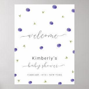 Zomer Waterverf Blueberry Baby shower Welkom Poster