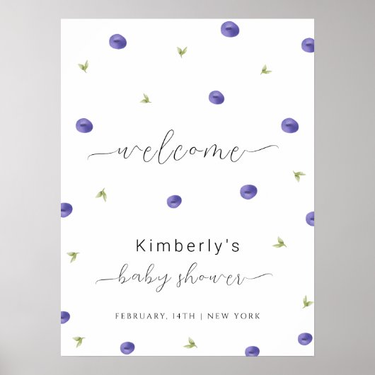 Zomer Waterverf Blueberry Baby shower Welkom Poster (Voorkant)