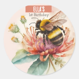 Zomer Waterverf Bumblebee First Birthday Ronde Sticker