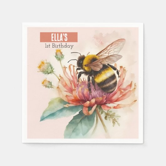 Zomer Waterverf Bumblebee First Birthday Servet (Voorkant)