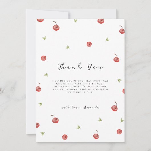 Zomer Waterverf Cherry Sweet Baby shower Bedankkaart (Voorkant)