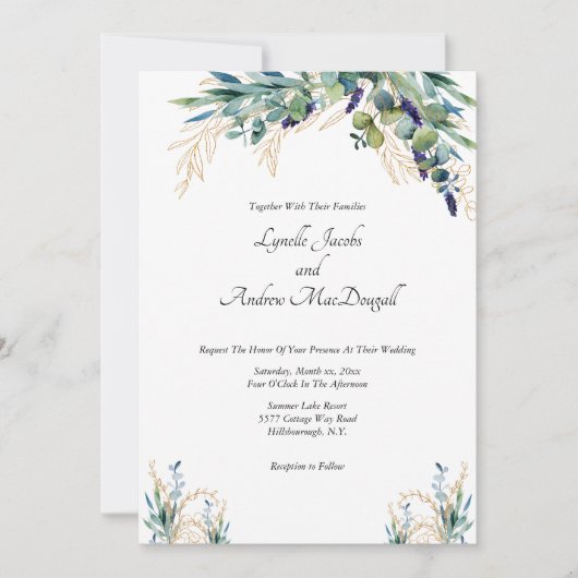 Zomer Waterverf Eucalyptus Bloemen Huwelijk Kaart (Voorkant)