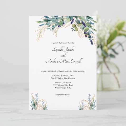 Zomer Waterverf Eucalyptus Bloemen Huwelijk Kaart (Staand voorkant)
