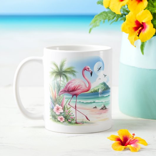 Zomer Waterverf Flamingo op het strand Koffiemok