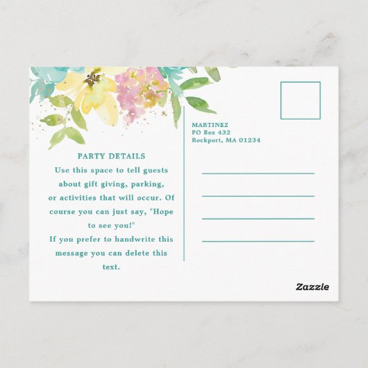 Zomer Waterverf Floral 21e Verjaardagsuitnodiging Briefkaart (Achterkant)