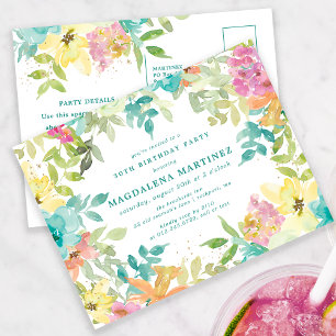 Zomer Waterverf Floral 30e Verjaardagsuitnodiging Briefkaart