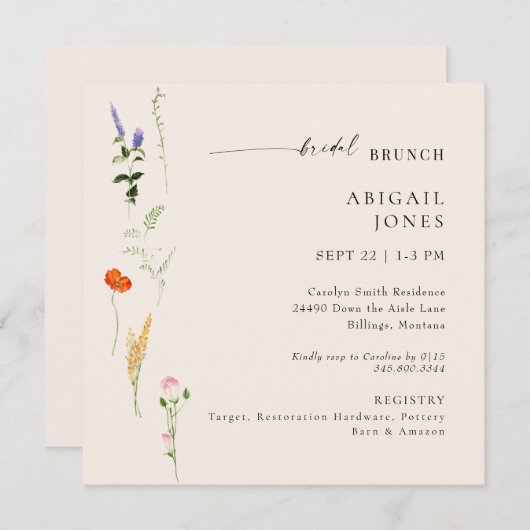 Zomer Waterverf Floral Bridal Brunch Kaart (Voorkant / Achterkant)