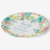 Zomer Waterverf Floral Custom 21st Verjaardag Papieren Bordje (Gekanteld)