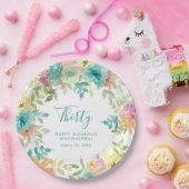 Zomer Waterverf Floral Custom 30e Verjaardag Papieren Bordje (Feest)