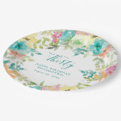 Zomer Waterverf Floral Custom 30e Verjaardag Papieren Bordje (Gekanteld)