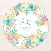 Zomer Waterverf Floral Custom 40e Verjaardag Kartonnen Onderzetters (Voorkant)