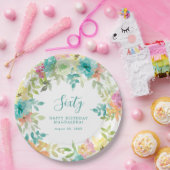 Zomer Waterverf Floral Custom 60e Verjaardag Papieren Bordje (Feest)