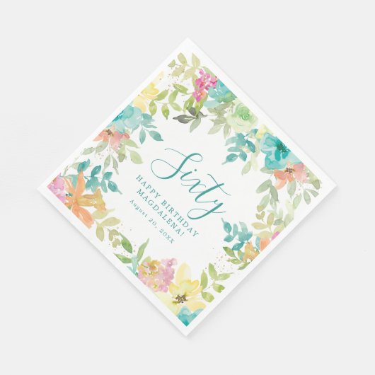 Zomer Waterverf Floral Custom 60e Verjaardag Servet (Hoek)