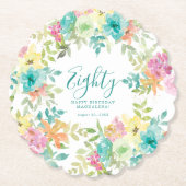Zomer Waterverf Floral Custom 80e Verjaardag Kartonnen Onderzetters (Voorkant)