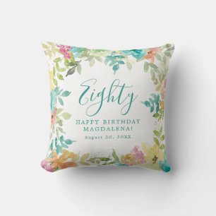 Zomer Waterverf Floral Custom 80e Verjaardag Kussen
