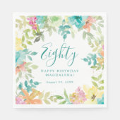 Zomer Waterverf Floral Custom 80e Verjaardag Servet (Voorkant)
