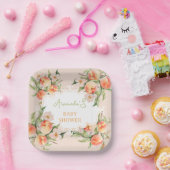Zomer Waterverf Floral Peach Baby shower Papieren Bordje (Feest)