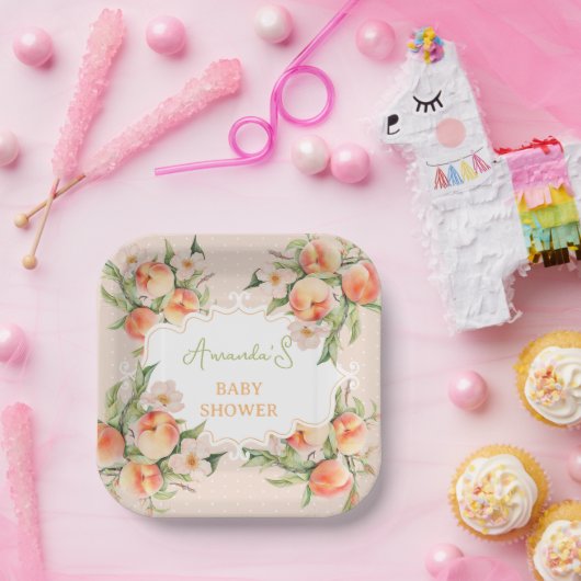 Zomer Waterverf Floral Peach Baby shower Papieren Bordje (Feest)