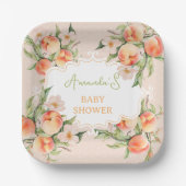 Zomer Waterverf Floral Peach Baby shower Papieren Bordje (Voorkant)