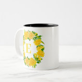 Zomer Waterverf geel bloemkrans monogram Tweekleurige Koffiemok (Voorkant links)