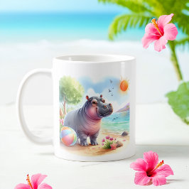 Zomer Waterverf Hippopotamus op het strand Koffiemok